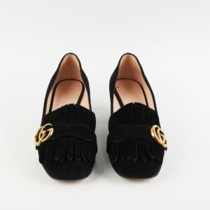 Gucci Marmont Black Suede Heels Size 38 | AlmaBagz