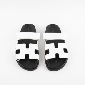 Hermes Chypre Sandals White Calfskin Size 37 | AlmaBagz
