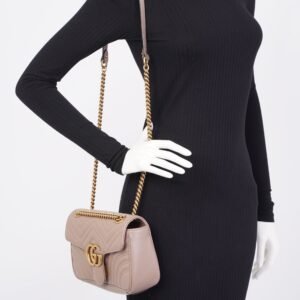 Gucci GG Marmont Matelasse Dusty Pink Matelasse Leather Small | AlmaBagz