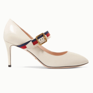 Gucci Sylvie Grosgrain-trimmed Leather Pumps in White | AlmaBagz