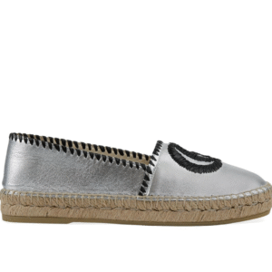Gucci GG Embroidered Leather Espadrilles in Silver | AlmaBagz