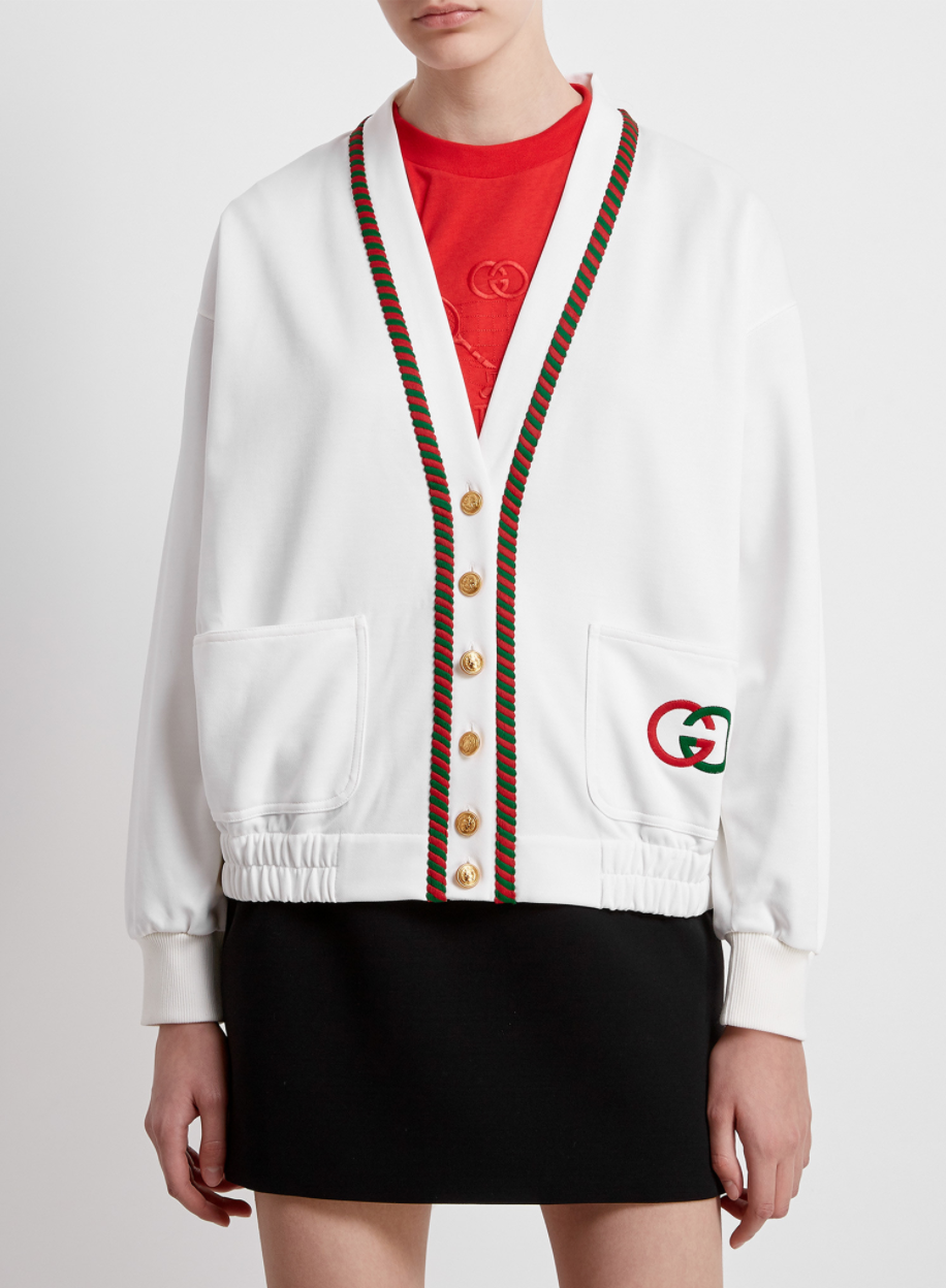 Gucci GG Technical Jersey Cardigan in White | AlmaBagz
