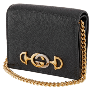 Gucci Zumi Horse-bit Card Case on a Chain in Black | AlmaBagz