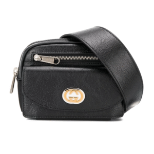Gucci Marina Morpheus Crackled Leather Belt Bag in Black | AlmaBagz