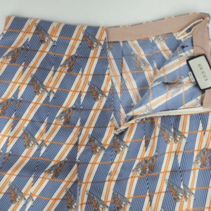 Gucci Silk Pleated Skirt with Giraffe and Pinstripes | AlmaBagz