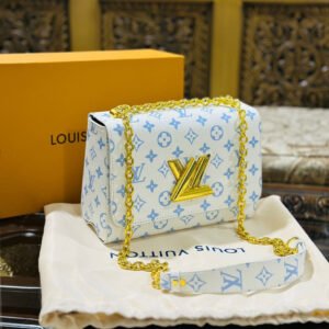Louis Vuitton New Logo Edition Women's Crossbody Bag with Stylish Long Chain (White / Blue) | AlmaBagz