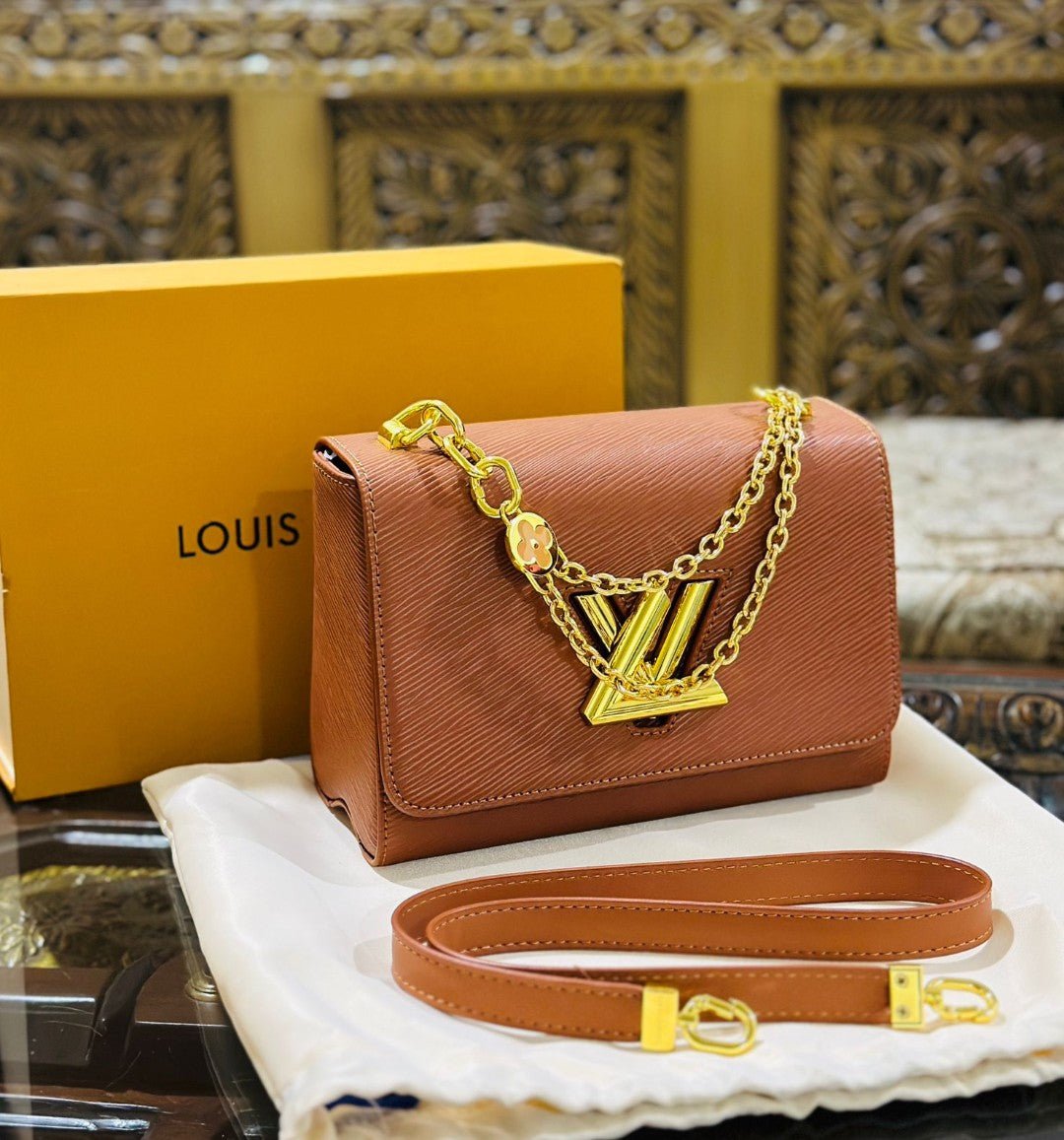 Louis Vuitton New Logo Edition Women's Crossbody Bag with Stylish Long Chain (Brown) | AlmaBagz