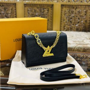 Louis Vuitton New Logo Edition Women's Crossbody Bag with Stylish Long Chain (Black) | AlmaBagz