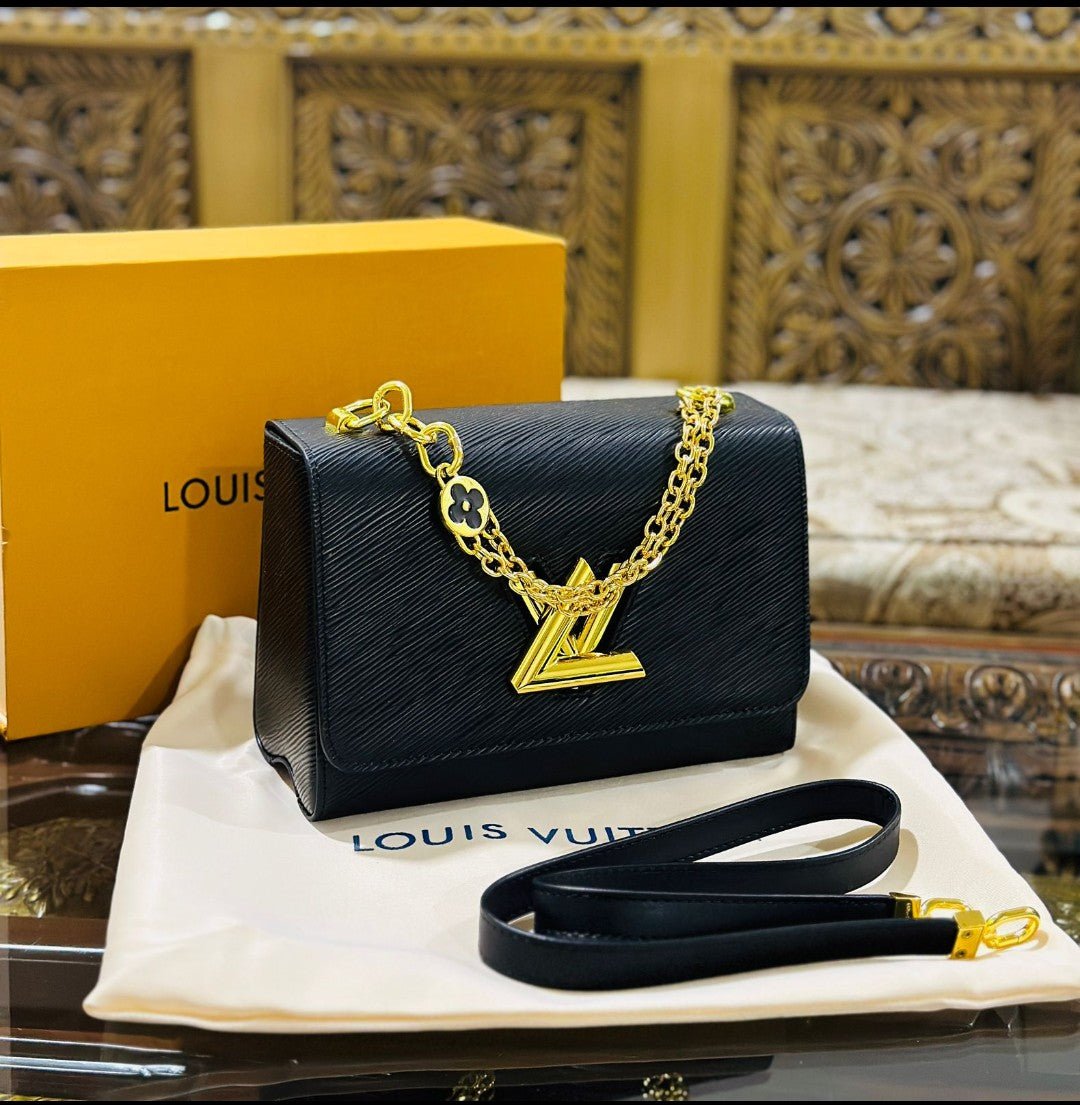 Louis Vuitton New Logo Edition Women's Crossbody Bag with Stylish Long Chain (Black) | AlmaBagz
