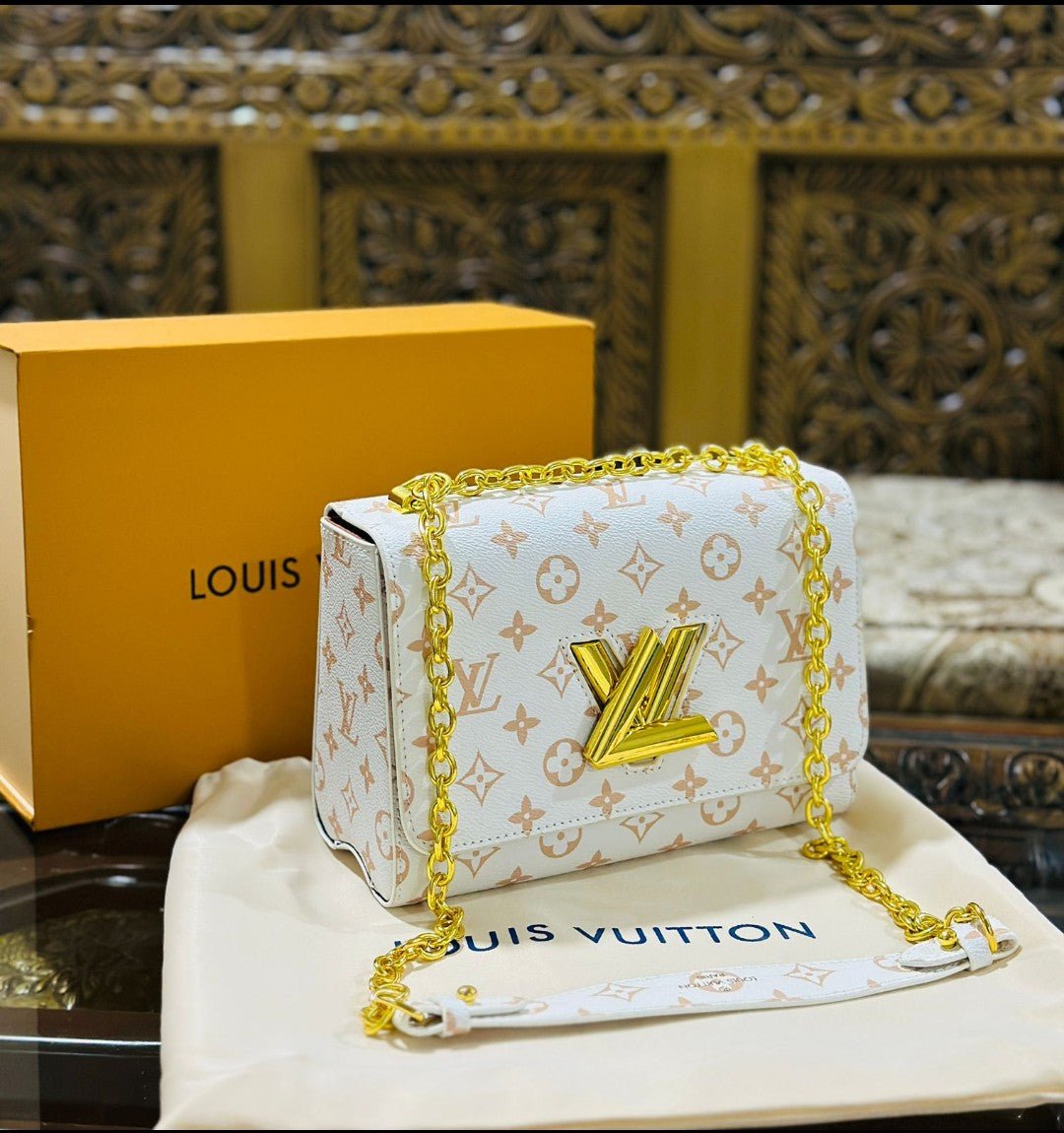 Louis Vuitton New Logo Edition Women's Crossbody Bag with Stylish Long Chain (White 2) | AlmaBagz