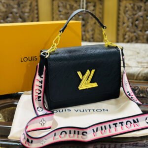 Louis Vuitton New Logo Edition Women's Crossbody Bag with Stylish Long Chain (Black 2) | AlmaBagz