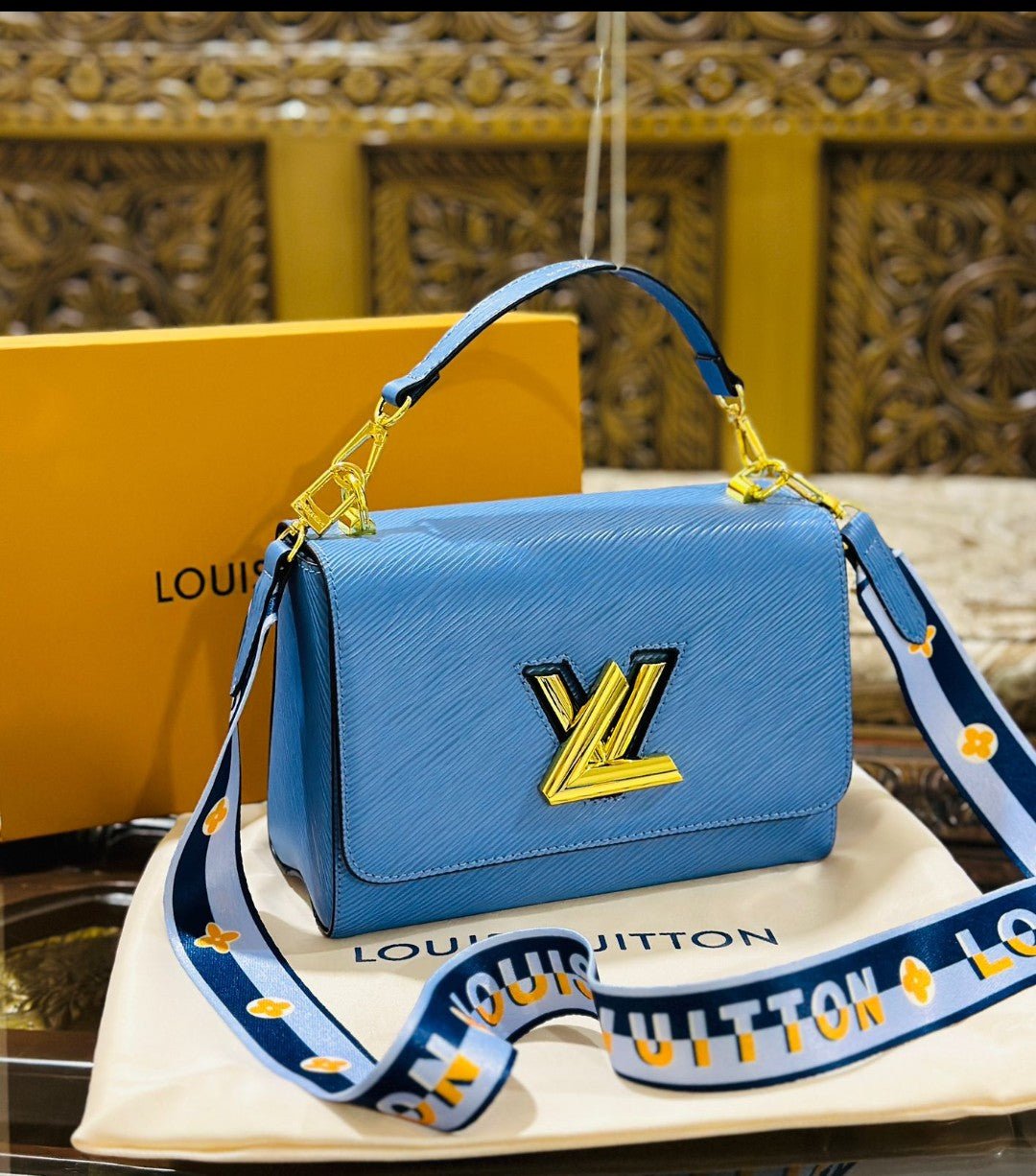 Louis Vuitton New Logo Edition Women's Crossbody Bag with Stylish Long Chain (Blue 2) | AlmaBagz