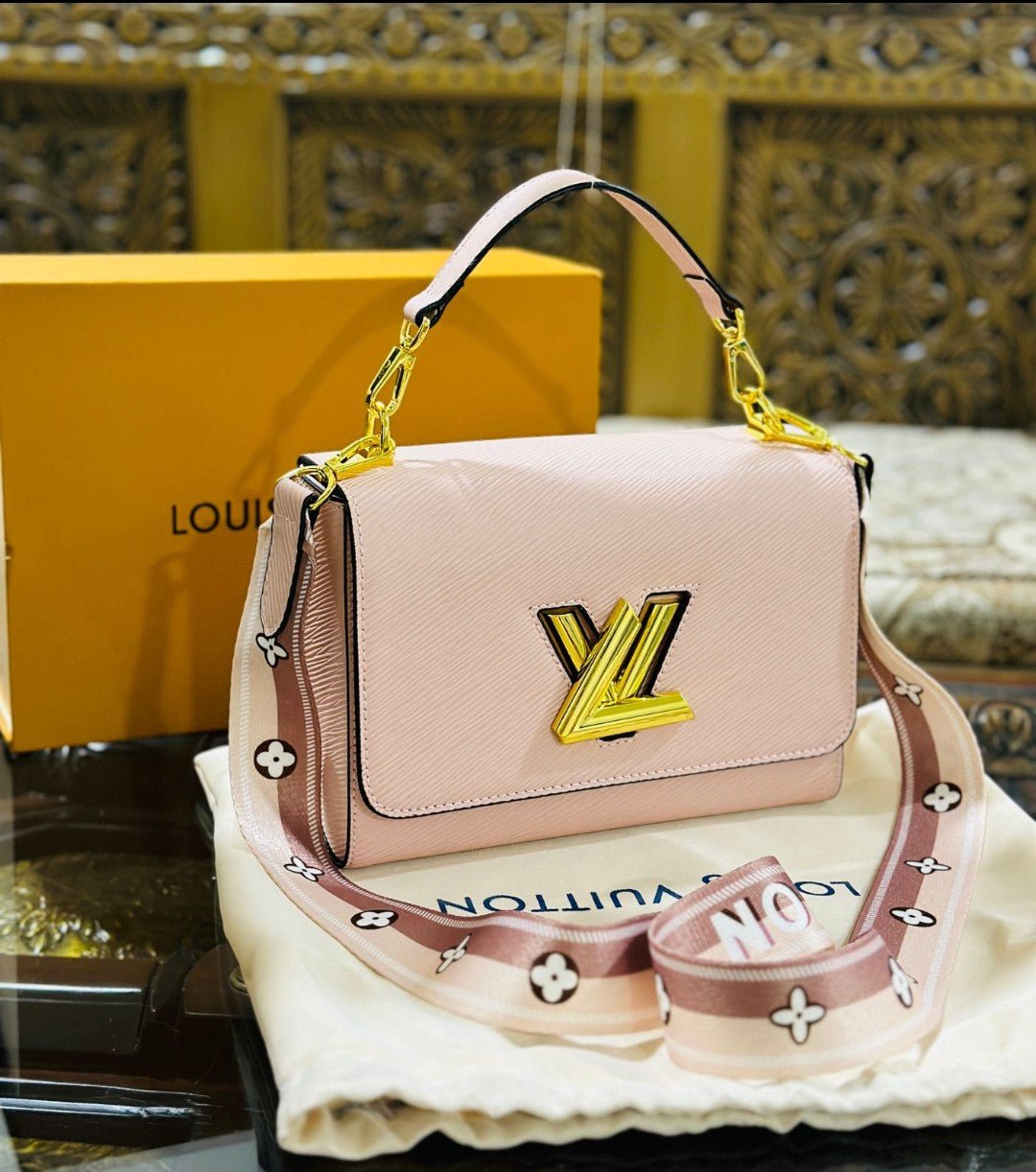 Louis Vuitton New Logo Edition Women's Crossbody Bag with Stylish Long Chain (Pink 3) | AlmaBagz