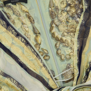 Gucci Pastel Green Printed Long Silk Dress with Gold Embellishments Size IT 38 (UK 6) | AlmaBagz