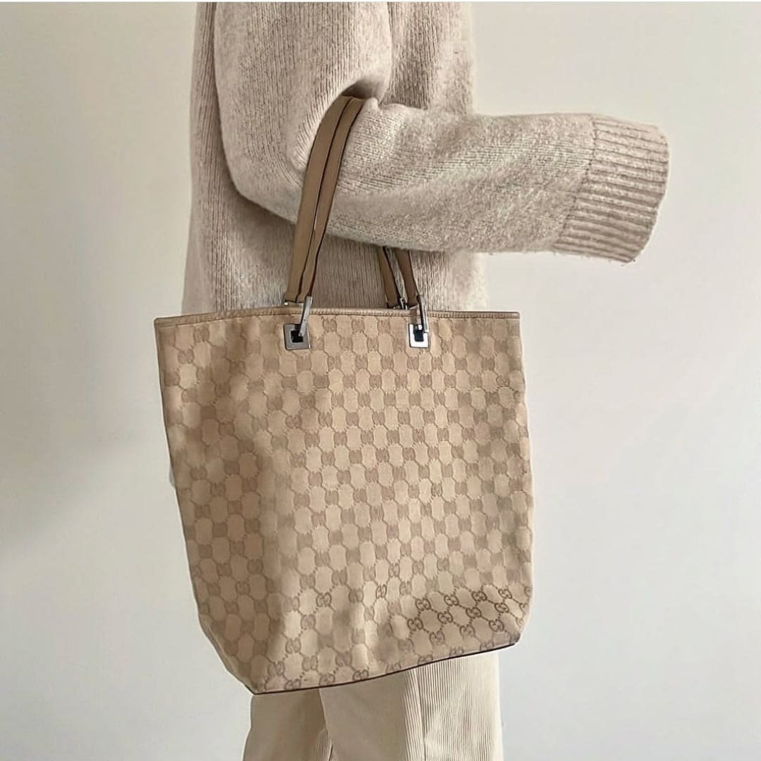 Gucci Beige Jacquard Tote | AlmaBagz