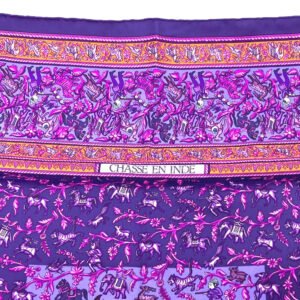 HERMES scarf silk purple CHASSE EN INDE | AlmaBagz