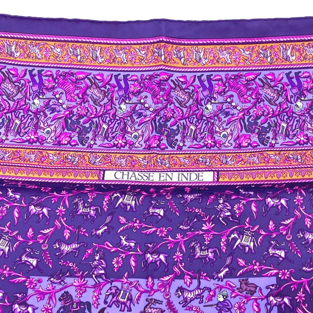 HERMES scarf silk purple CHASSE EN INDE | AlmaBagz