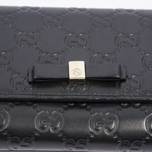 Gucci Guccissima Bow Wallet Black Leather | AlmaBagz