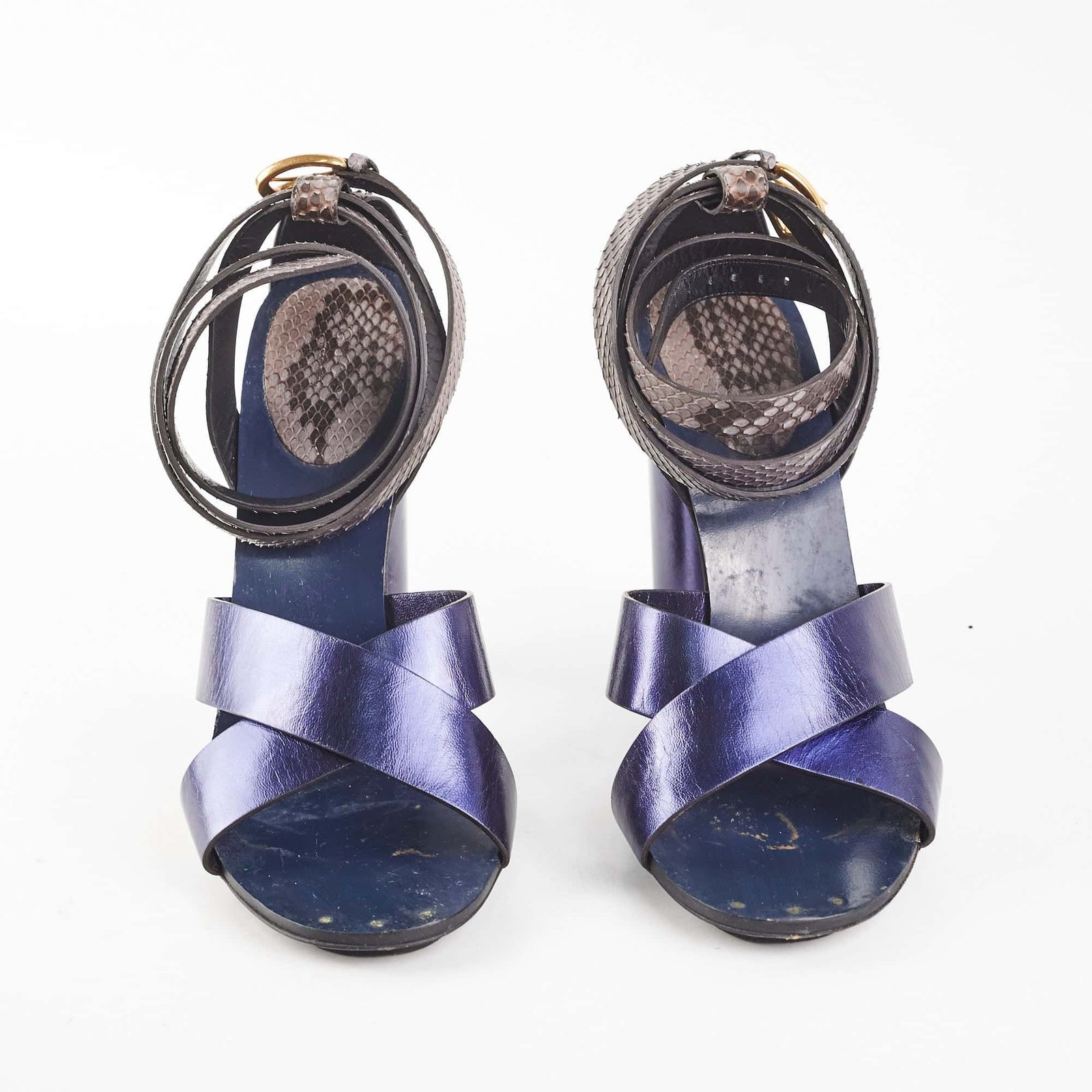 Gucci Snakeskin Ankle Strap Heels Blue Size 41 | AlmaBagz