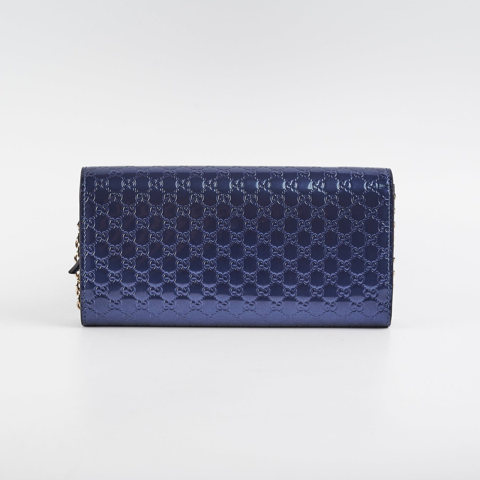 Gucci Monogram Wallet Patent Navy Clutch | AlmaBagz