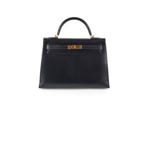 Hermes Kelly 32 Box Calf Black - E Square | AlmaBagz