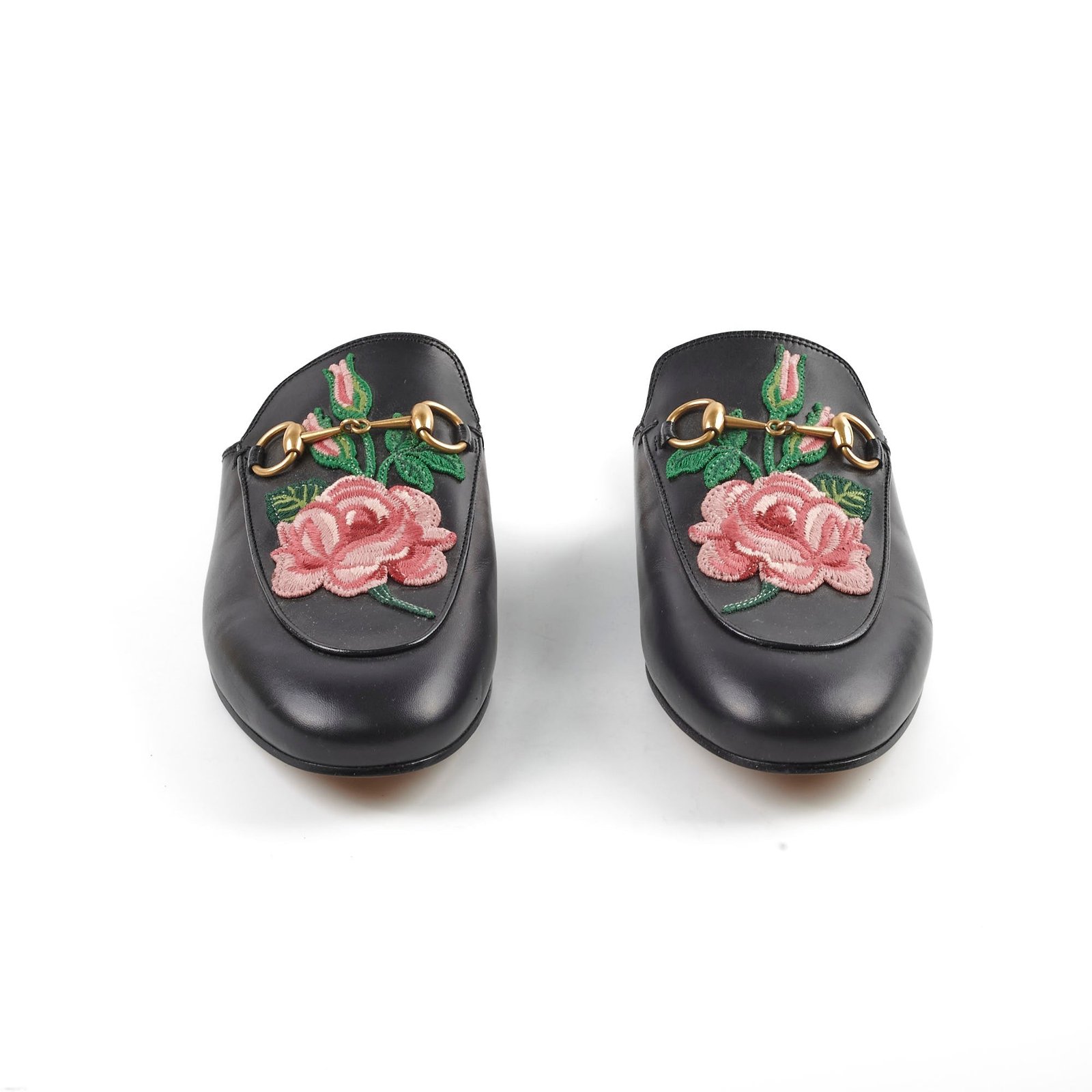 Gucci Princetown Rose Embroidered Leather Black 38 | AlmaBagz