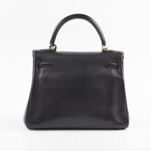 Hermes Kelly 25 Noir Square J Stamp Evergrain Black | AlmaBagz