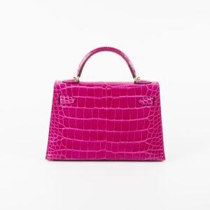 Hermes Mini Kelly Sellier Alligator Rose Scheherazade Stamp C (2018) | AlmaBagz
