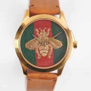 Gucci Timeless Bee Leather Strap Watch Brown | AlmaBagz