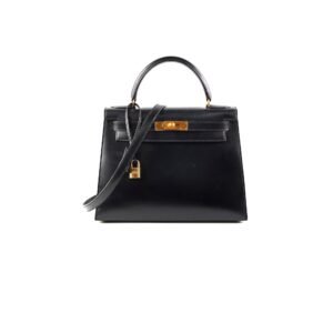Hermes Vintage Kelly 28 Box Black Stamp G Square (2003) | AlmaBagz