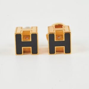 Hermes Caged D'H Earrings Gold/Black | AlmaBagz