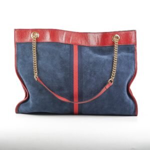 Gucci Rajah Suede Navy Shoulder Tote | AlmaBagz