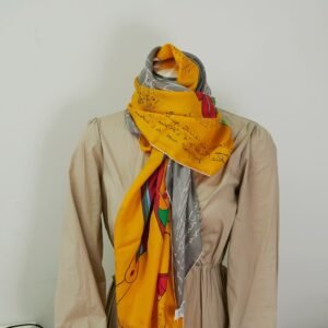 Hermes Grey/Yellow 140cm Scarf | AlmaBagz