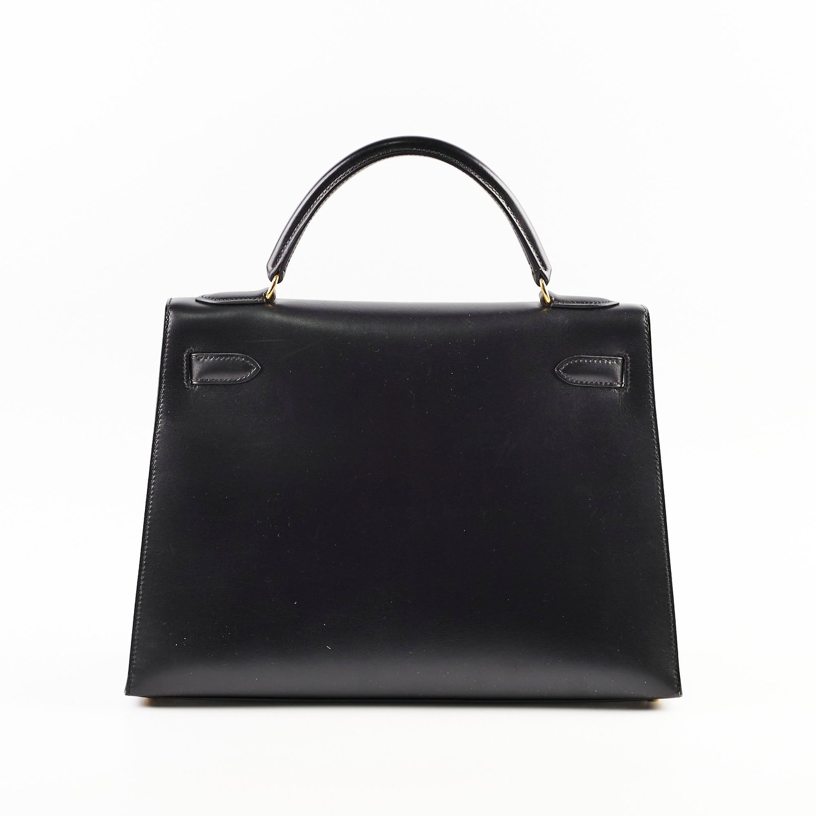 Hermes Kelly 32 Box Leather C Square Stamp Black | AlmaBagz