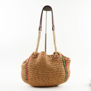 Gucci GG Marmont Limited Edition Raffia Chain Tote Natural Red/Green | AlmaBagz