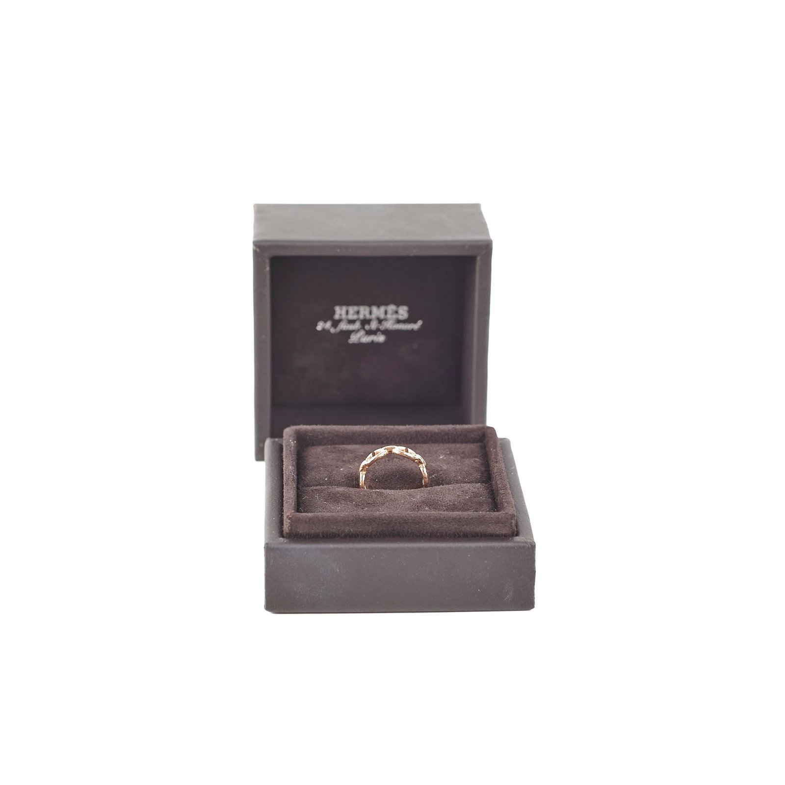 Hermes Chain D'ancre Echainee Ring 18k Rose Gold Size 48 | AlmaBagz