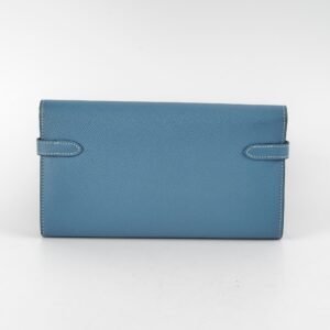 Hermes Kelly To Go Wallet Blue Epsom - Stamp Square R (2014) | AlmaBagz