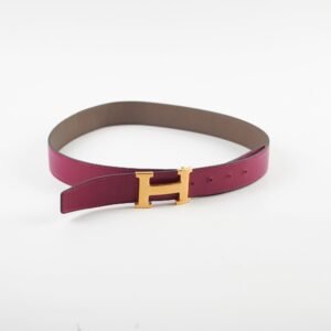Hermes Constance Belt Reversible with Hammered Buckle Size 85 Etain/Magenta | AlmaBagz