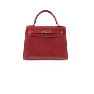 Hermes Kelly 28 Rouge Vintage Box Calf - Stamp E Square 2001 | AlmaBagz