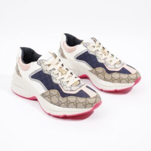 Gucci GG Rhyton Navy / Pink / Beige Logo Canvas EU 39.5 UK 6.5 | AlmaBagz