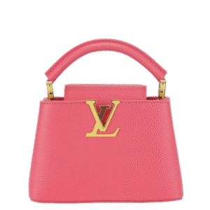 LOUIS VUITTON MINI CAPUCINES (M59440) PINK-LIME TAURILLON LEATHER GOLD HARDWARE MICROCHIP WITH STRAP, DUST COVER AND BOX | AlmaBagz