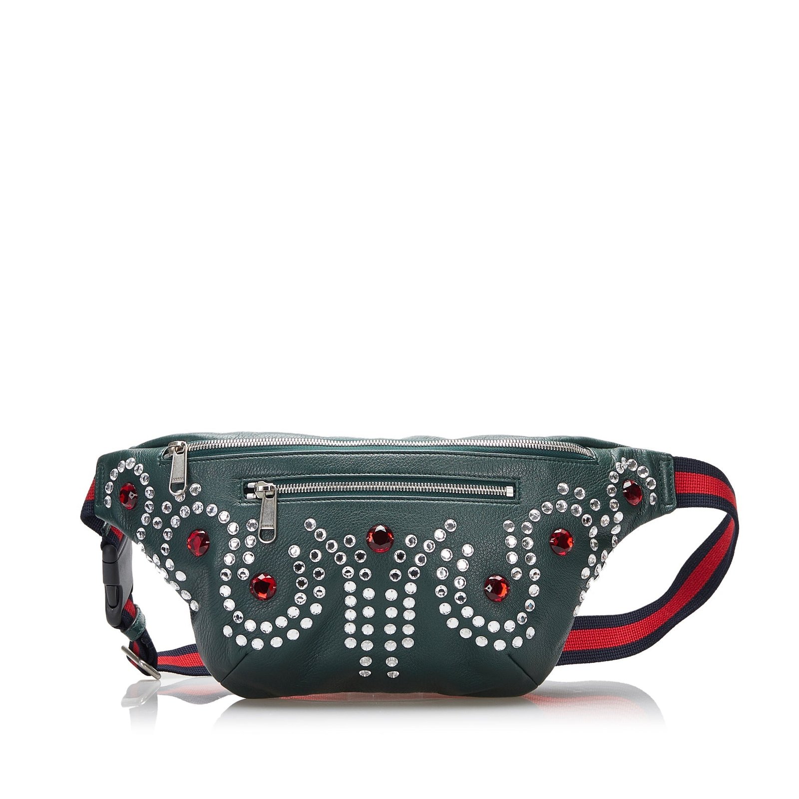 Gucci Web Belt Bag Green Crystal Embellished Leather | AlmaBagz