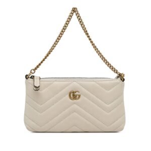 Gucci GG Marmont Chain Baguette Mini White | AlmaBagz