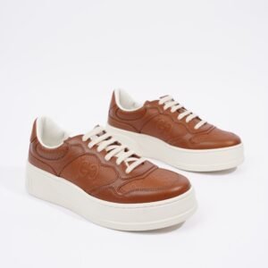 Gucci GG Logo Embossed Brown / White Leather EU 37.5 UK 4.5 | AlmaBagz