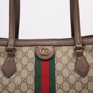 Gucci Ophidia GG Tote Bag Beige Monogram / Red / Green Medium | AlmaBagz