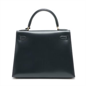 Hermes Kelly 28 Vintage Box Calf Blue Indigo - Stamp Square A 1997 | AlmaBagz