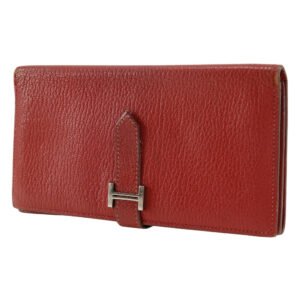 HERMES Bifold Wallet leather Red Beansufla Women Used | AlmaBagz