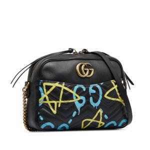 Gucci GG Marmont Black Printed Leather | AlmaBagz