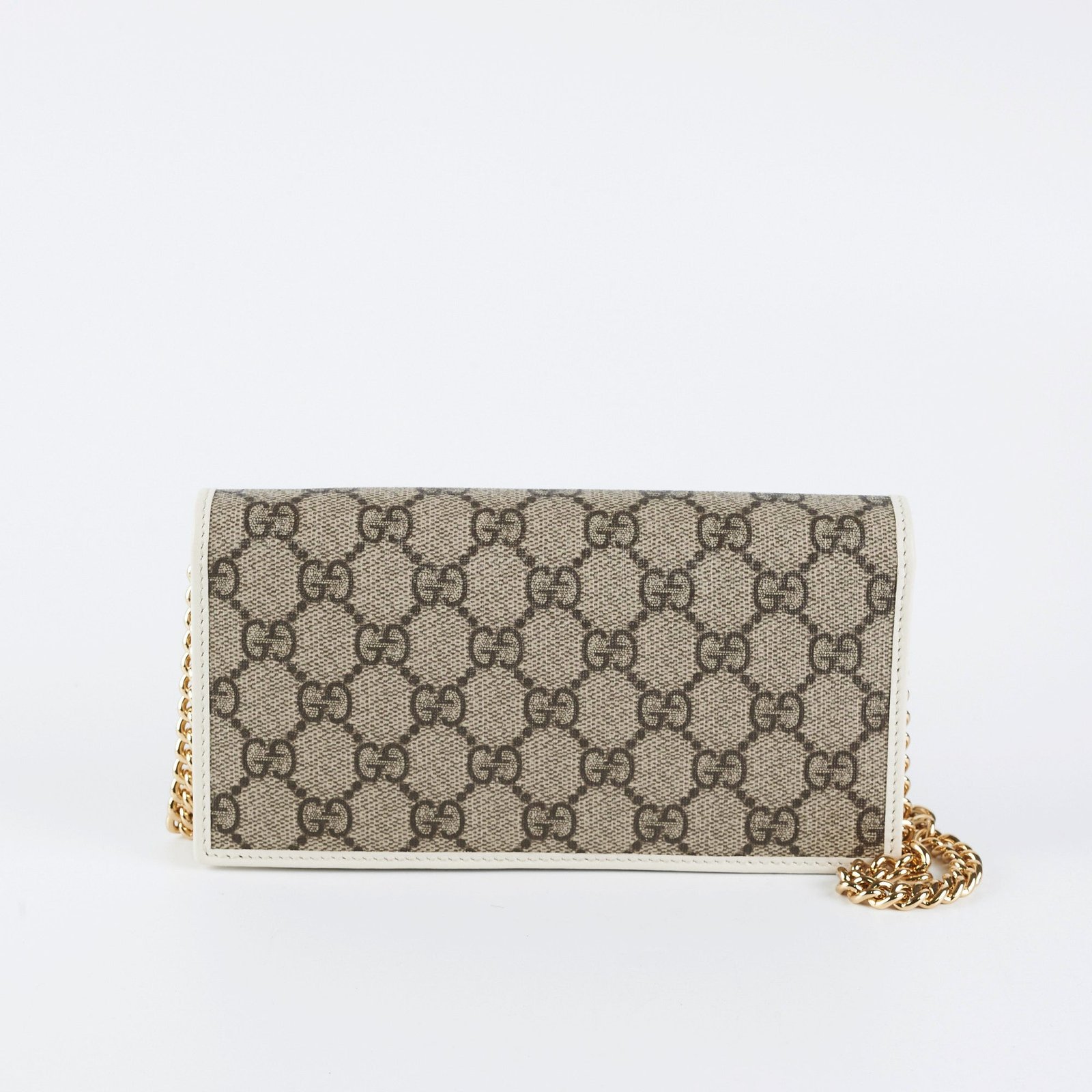 Gucci Horsebit GG Supreme Wallet On Chain White | AlmaBagz