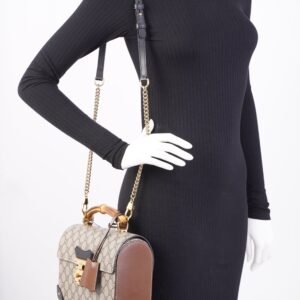 Gucci Padlock Bamboo Top Handle Supreme / Black Coated Canvas Small | AlmaBagz